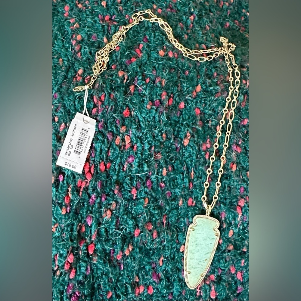 Kendra Scott Skylar Pendant Necklace NWT — Gold Tone Long Chain Turquoise